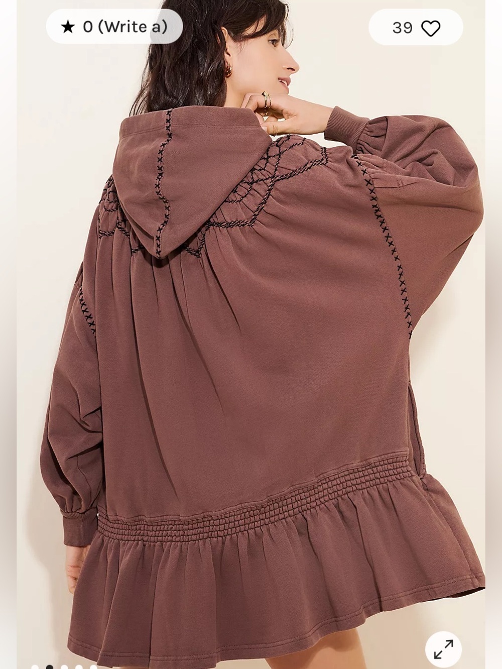 Free People Marty Smocked Hooded Dress/Tunic NWOT - Picture 7 of 13